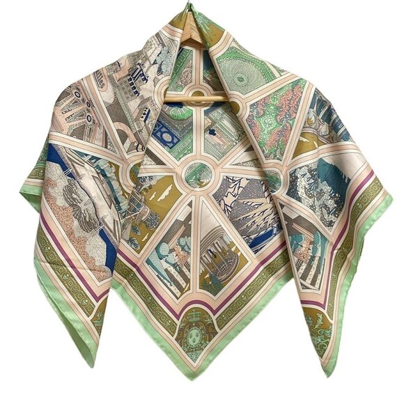 Auth HERMES Carre 90 - Light Pink Light Green Multi Scarf - Picture 1 of 5